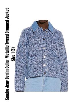 Sandro Jeny Denim Collar Metallic Tweed Cropped Jacket Size 1 (S)